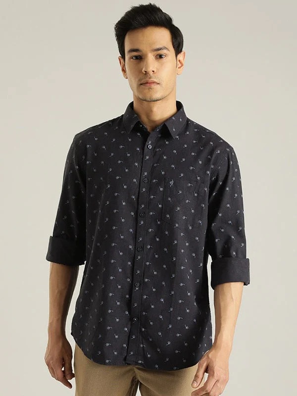 Indian Terrain Men All Over Print Dark Blue Shirt